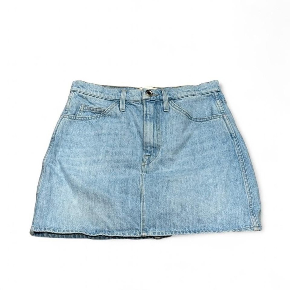 FRAME Le Italien Denim Mini Skirt Size 26 | Light Wash High Rise Raw Hem - Picture 2 of 8